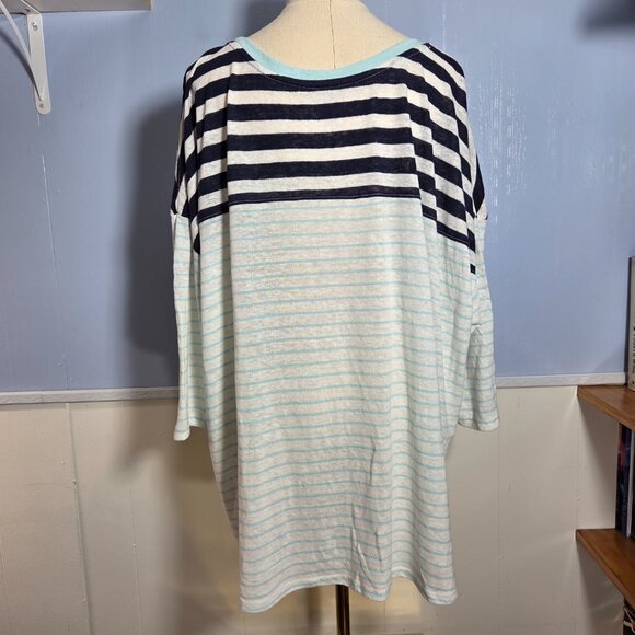 Lane Bryant 22/24 White Black Striped 3/4 sleeve Linen Blend Lightweight Tee - Picture 7 of 11
